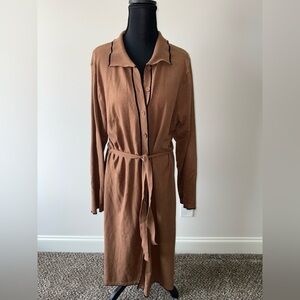 Max Studio London Copper Knit Button up Dress with tie waist Size XL